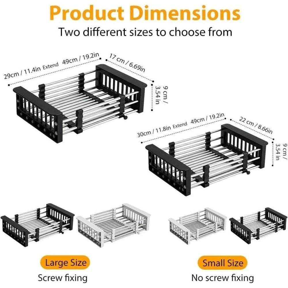 Extend Kitchen Sink Drain Basket Retractable‎ Adjustable Gray/Steel New